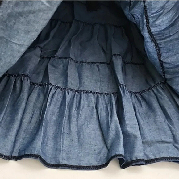 Lavena Women's Peasant Boho Blue Denim Long Light Flowy Skirt Size Medium - Picture 5 of 10